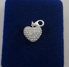 12x15mm 3D Clear Crystals Solid Puffy Heart Sterling Silver Charm with lobster clasp
