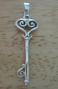 33x12mm Skeleton Key Curl Heart Top Sterling Silver Charm