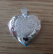 20x21mm says I Love You Heart Locket with Rose Sterling Silver Charm