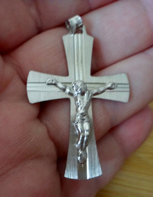 44x30mm Shaped 4gram Bright Crucifix with Jesus Cross Sterling Silver Charm