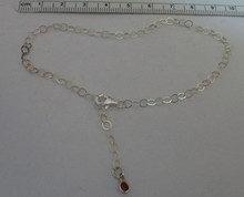 9-10" Adj Sterling Silver Flat Oval Red Crystal end Chain Ankle Bracelet