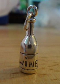 3D 23x17mm Wine Bottle says Wine on it Sterling Silver Charm