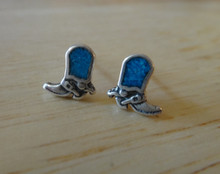 TINY 8x8mm Blue turquoise chip Rodeo Cowboy Boot Sterling Silver Stud Earrings