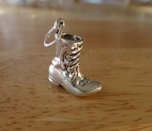 3D Heavy Lace Up Work Boot Sterling Silver Charm