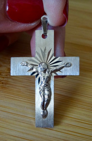 28x40mm 4gram Bright Crucifix with Jesus Cross Sterling Silver Charm