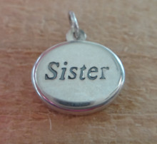 3D 15x15mm Oval Puffy says SISTER Sterling Silver charm
