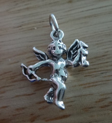 3D 18x18mm Cupid Holding Bow & Arrow Sterling Silver Charm