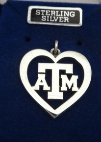 Heart Texas A&M University Aggie ATM Sterling Silver Charm