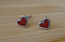 4x5mm Tiny Red Inlaid Heart Sterling Silver Stud Earrings