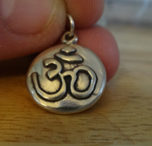 15mm Symbol Sign of OM OHM Indian Hindu Sterling Silver Charm!