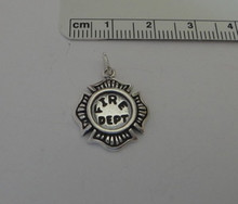 3D 16x19mm says Fire Dept on Firefighter Badge Sterling Silver Charm