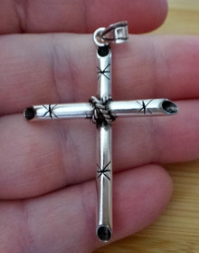 Sterling Silver 3D Large 47x31mm Unusual Pipe Cross Charm Pendant