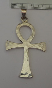 xLg 8g 53x32 mm Hammered Symbol Ankh Cross Sterling Silver Charm