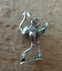 3D 12x18mm Ostrich Zoo Animal Bird Sterling Silver Charm