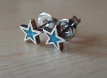 Sterling Silver TINY 8x9mm Blue Turquoise Chip Moon Star Studs Stud Earrings 