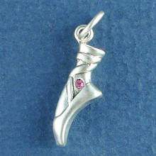 Ballerina Ballet Toe Shoe with Pink Crystal Sterling Silver Charm