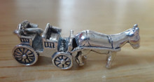 10x20mm 3D Horse Drawn Carriage Wagon Sterling Silver Charm