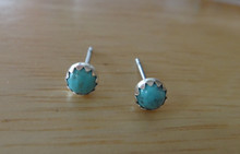 TINY 4mm Round Turquoise Inlaid Sterling Silver Stud Earrings