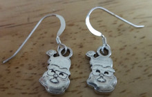 TINY 28mm long Santa Face Holiday Christmas Sterling Silver Charm Earrings on wires