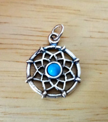 15mm Round Indian Dreamcatcher Turquoise Sterling Silver Charm