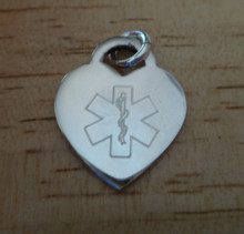 Medium 4-5g Engravable Heart Medical Alert Sterling Silver Charm