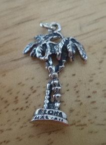 15x23mm version says Aloha Hawaii on Double Palm Tree Beach Sterling Silver Charm