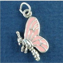 3D 12x21mm Pretty Pink Enamel Butterfly Sterling Silver Charm