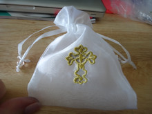 3" x 4" White Organza Cross Baptism Communion Confirmation Gift Bag