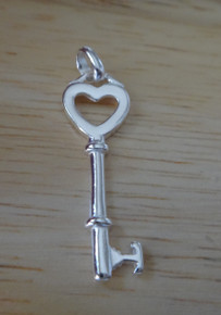 21x8mm Detailed Skeleton Key Heart Top Sterling Silver Charm!