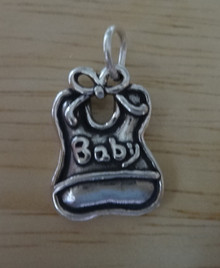11x15mm says Baby on a Bib with Bow Sterling Silver Charm