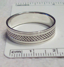 size 10 to 12 Sterling Silver Men's Criss Cross 7mm Band Ring