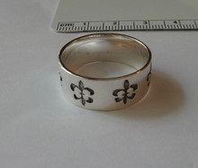 size 6.5 to 11.25 Sterling Silver Lg 9mm Heavy 7gram Fleur de Lis Wide Band Ring