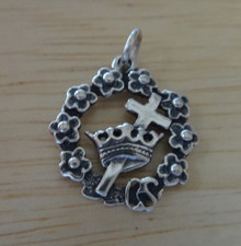 15x18mm Crown of Flowers Cross Jesus Sterling Silver Charm