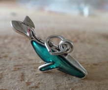 3D 22x10mm Fish Ocean clear Blue Enamel Whale Sterling Silver Charm!