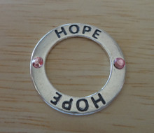 22mm Breast Cancer Hope 2 Pink Crystal Sterling Silver Charm