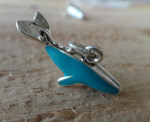 3D 22x10mm Fish Ocean Enamel Blue Turquoise color Whale Sterling Silver Charm!