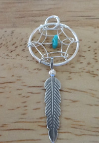 Feather Indian Dreamcatcher Turquoise Sterling Silver Charm