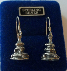 Sterling Silver Heavy 3D Cute 11x17mm Christmas Tree on 15mm Wire Earrings