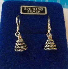 Small 8x10mm Sterling Silver Cute Christmas Tree Earrings on 15mm French Wires