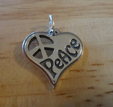 20x19mm Larger version of Peace Sign Love Heart Sterling Silver Charm