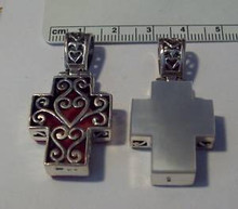 XXLg 10g Reversible White Mother of Pearl Cross Sterling Silver Pendant