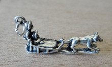 3D 28x12mm Man with Rider and 1 Husky Dog Sled Sterling Silver 