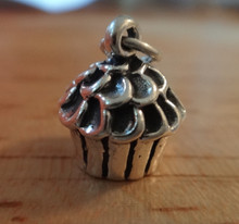 3D 11x13mm Birthday Cupcake Muffin Sterling Silver Charm