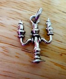 3D 15x19mm Candelabra Candlestick Sterling Silver Charm