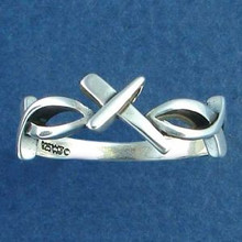 size 5 6 7 8 9 or 10 Sterling Silver Nail Cross Christian Fish Ring