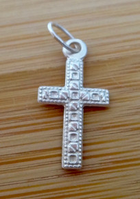 8x16mm Tiny Quilted Detailed Baby Child Cross Sterling Silver Charm