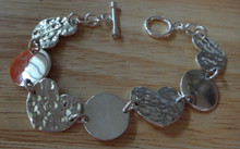 7.5" Engravable 25g Sterling Silver Hammered Heart Link Bracelet