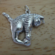 Large Long Hair Cat Playing with Ball Yarn Sterling Silver Charm!