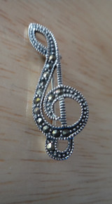 Sterling Silver Marcasite Treble Clef Music Pin
