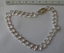 8" Sterling Silver 7 mm Diamond Cut Double Link Charm Bracelet